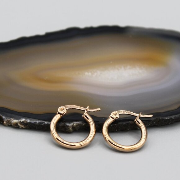 Jewelry earrings hoop hoops 15mm wide thin rose gold tone small elegant new - Picture 3 of 9